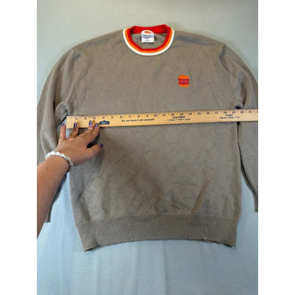 Burger King Logo Sweater Mens Small Gray Crewneck Knit‎ Retro Employee Uniform